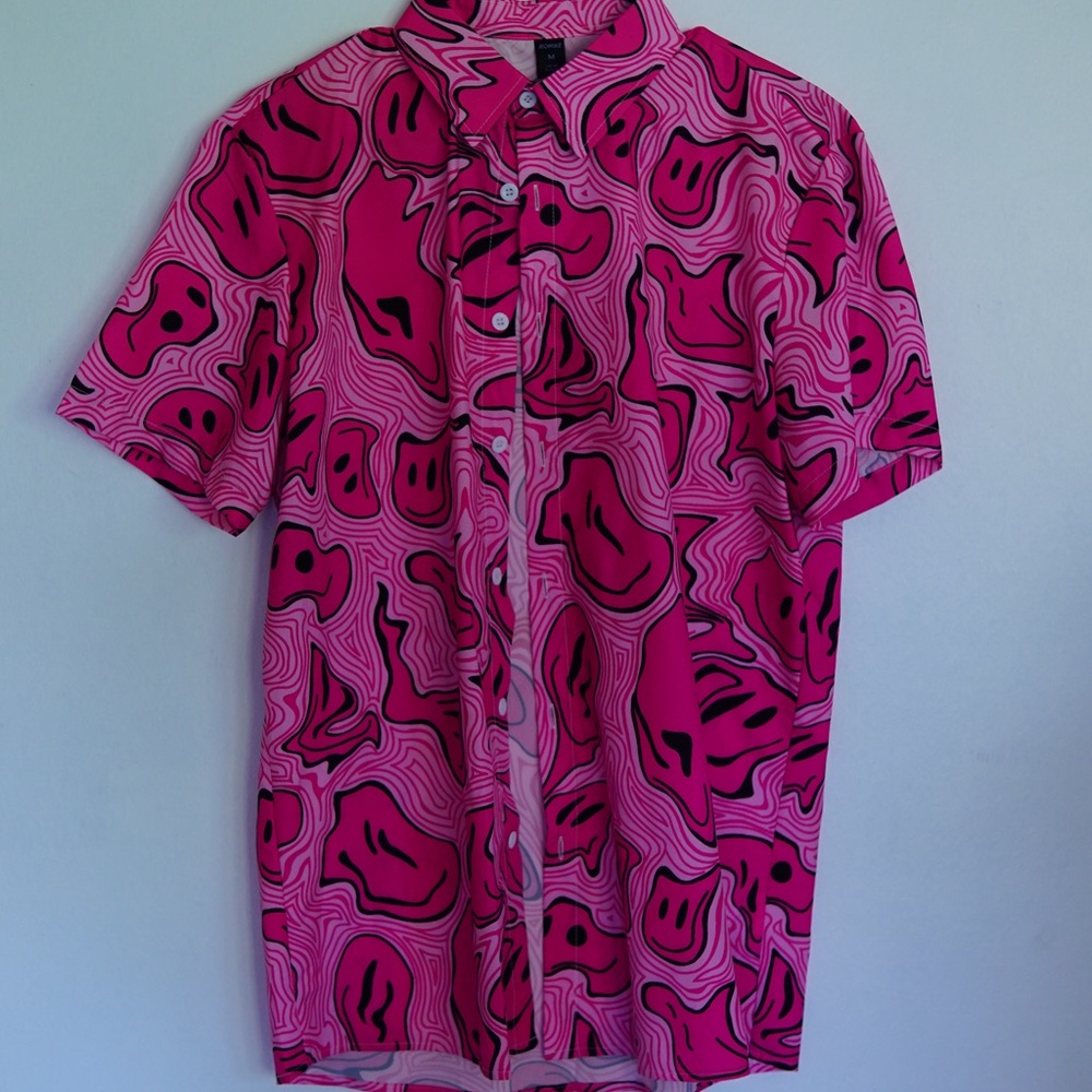 Casual Pink Paisley Button Down Shirt